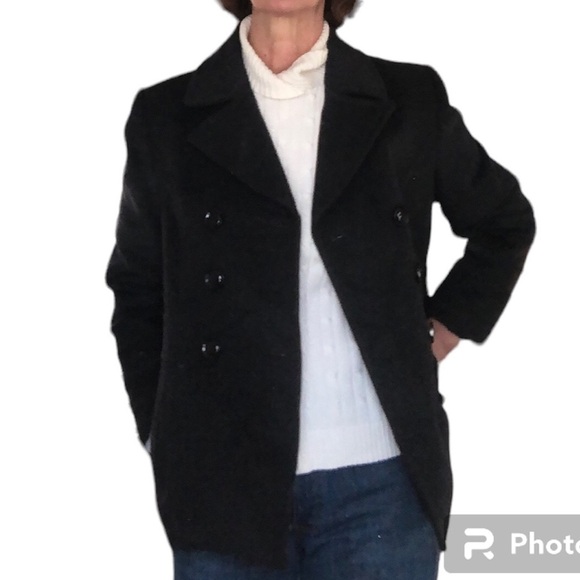 Wool Cashmere blend Tailored double breasted pea coat Size Large P - Picture 4 of 16